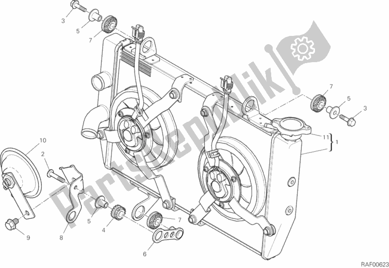 All parts for the Water Cooler of the Ducati Multistrada 1260 Touring 2020